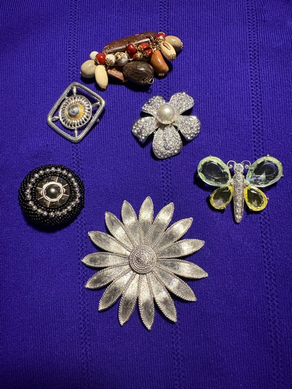Lot of Six Vintage Brooch Pins Featuring a Mix of Floral and Classic Styles